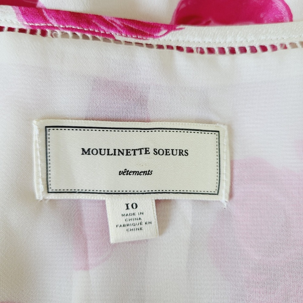 Moulinette Soeurs Pink Silk Shift Dress Floral‎ Pleated Neckline Knee Length 10 - Picture 6 of 8